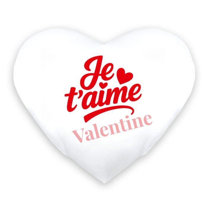 Coussin coeur blanc - Je t'aime avec prénom