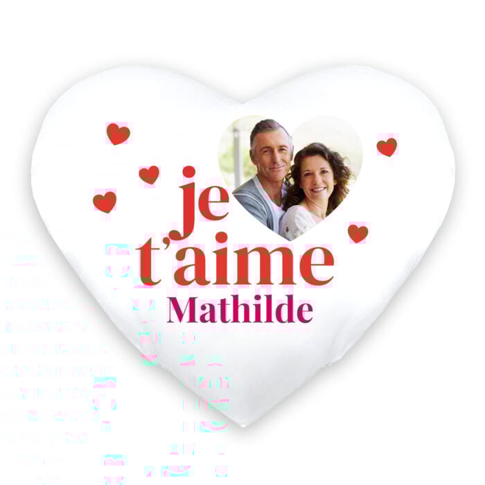 Coussin coeur blanc - Je t'aime avec coeur photo
