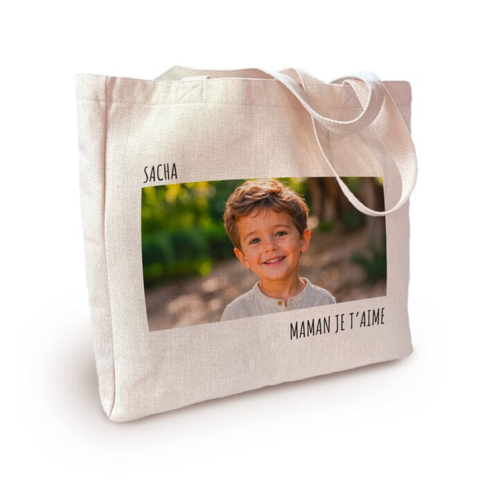 Sac cabas personnalisé - Maman je t'aime avec photo