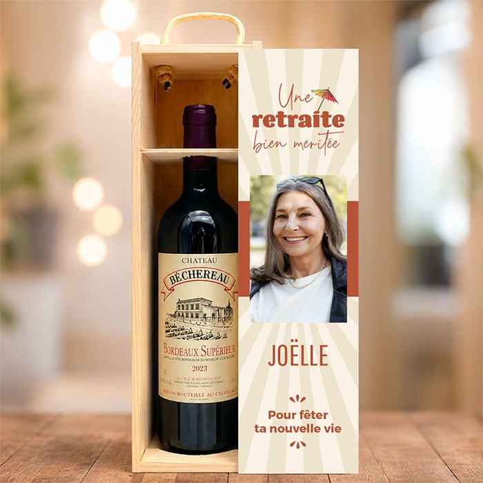 Alternative view of Coffret personnalisé et Vin rouge - Une retraite bien méritée