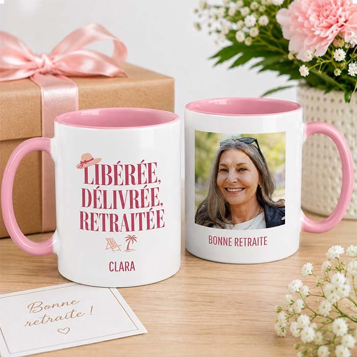 Alternative view of Mug rose personnalisé - Bonne retraite !