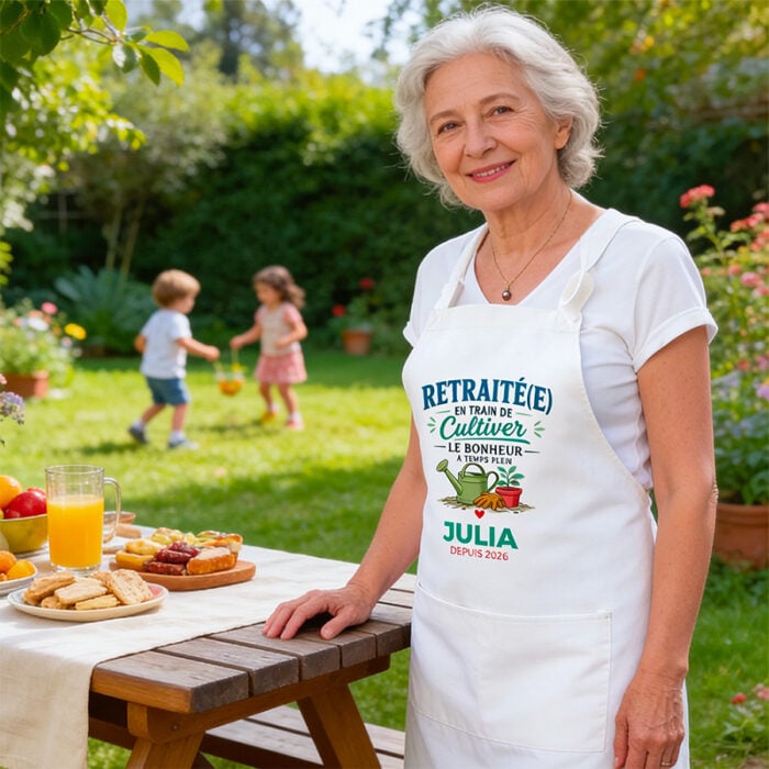 Alternative view of Tablier - Retraité, cultiver le bonheur