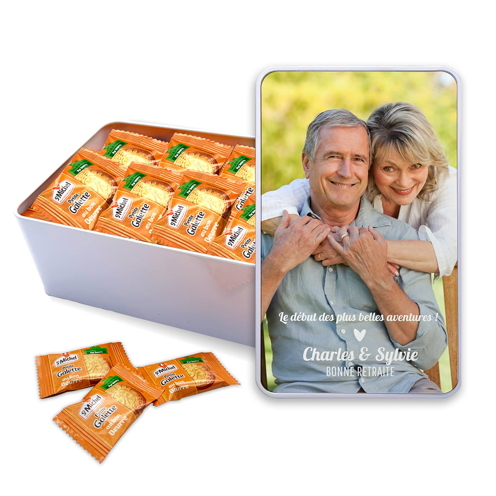 Boîte rectangulaire personnalisée – Bonne retraite + Petite Galette St Michel – Image 2