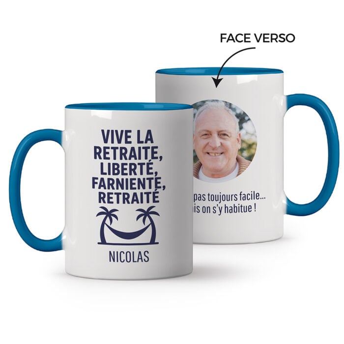 Mug bleu personnalisé - Vive la retraite