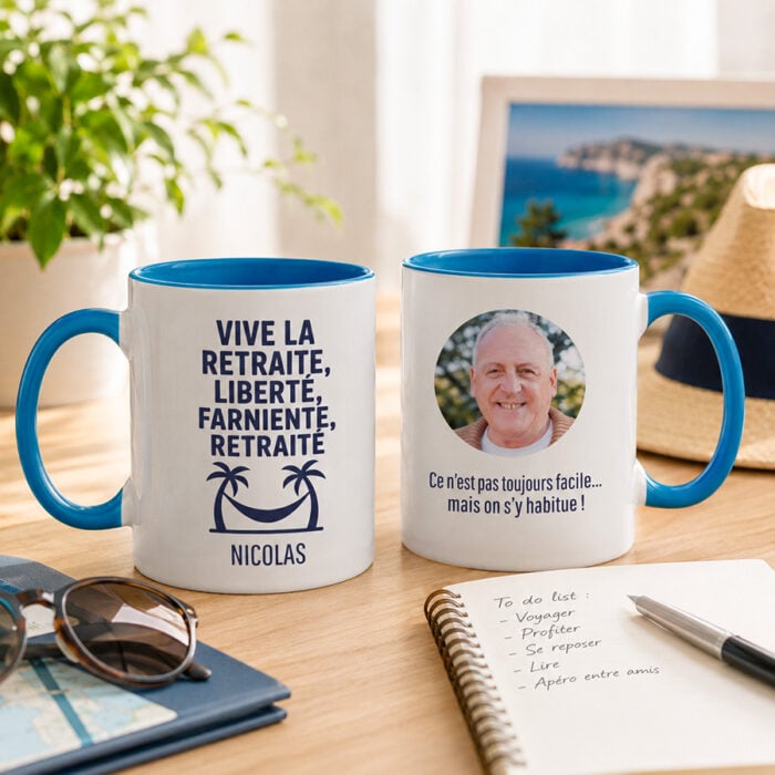 Alternative view of Mug bleu personnalisé - Vive la retraite