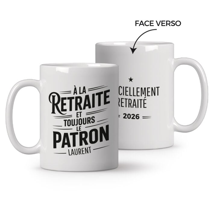 Mug blanc personnalisé - A la retraite et toujours le patron