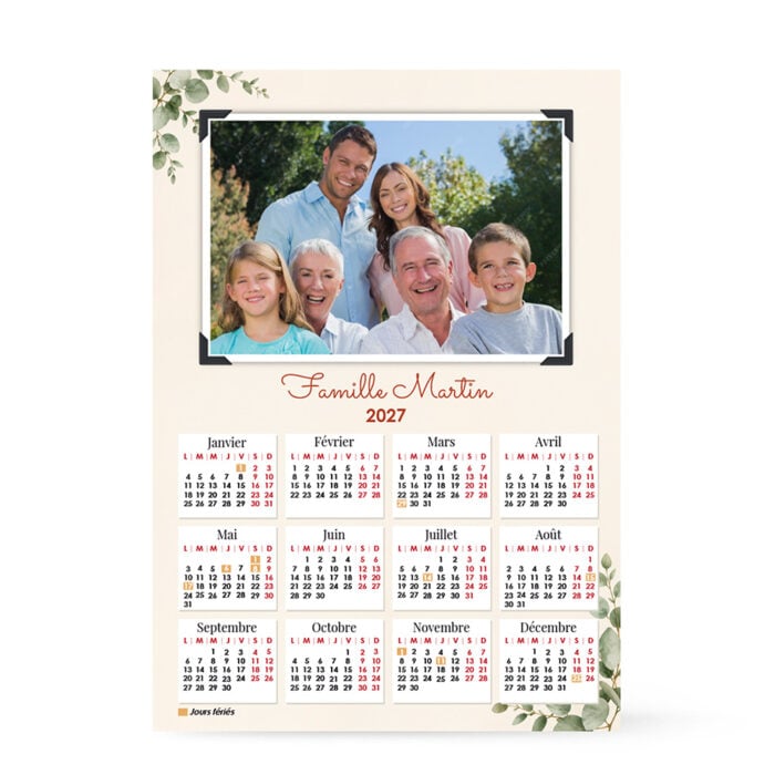 Calendrier format A3 personnalisé - Cadre avec photo
