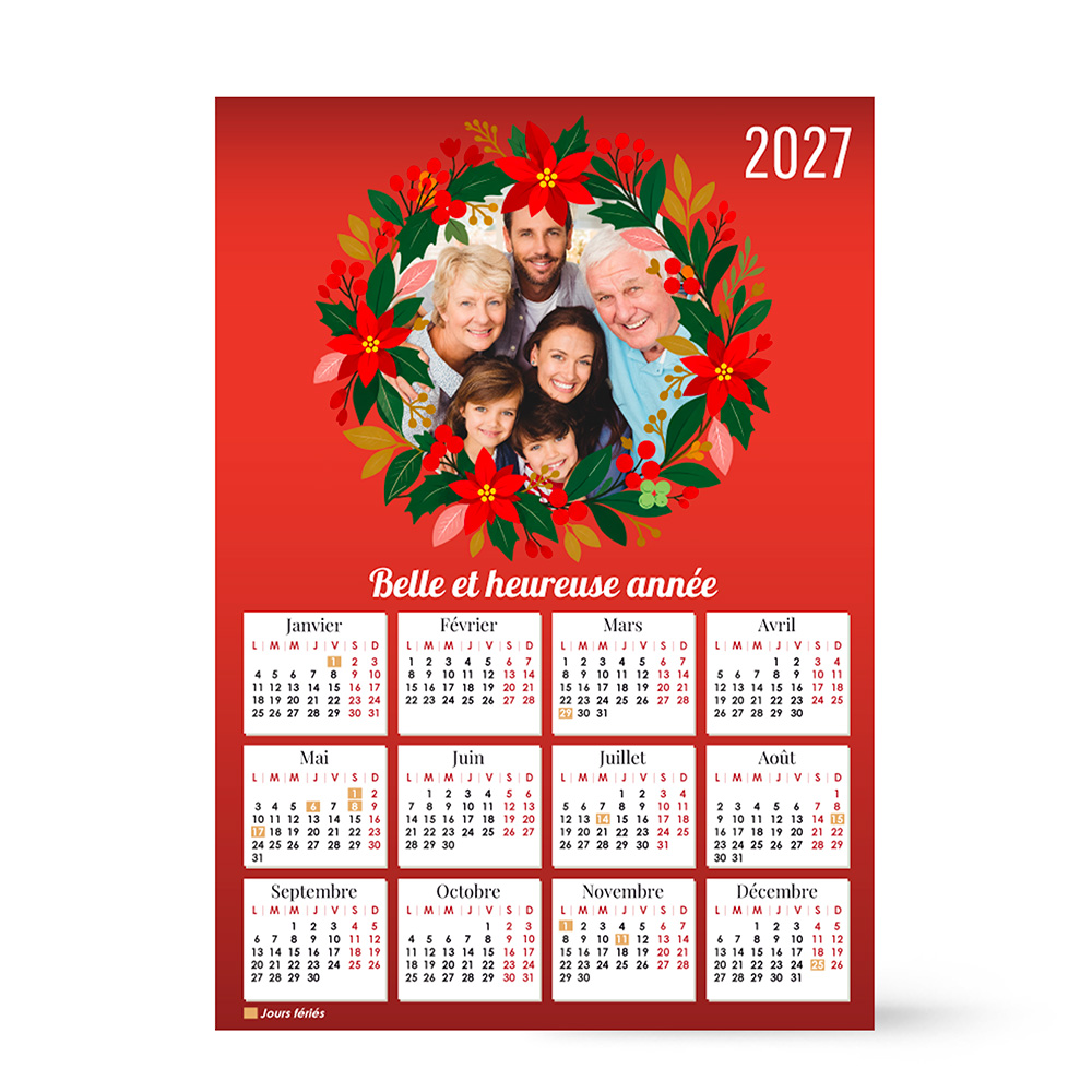 Calendrier format A3 personnalisé - Flocons rouges avec photo – Image 2