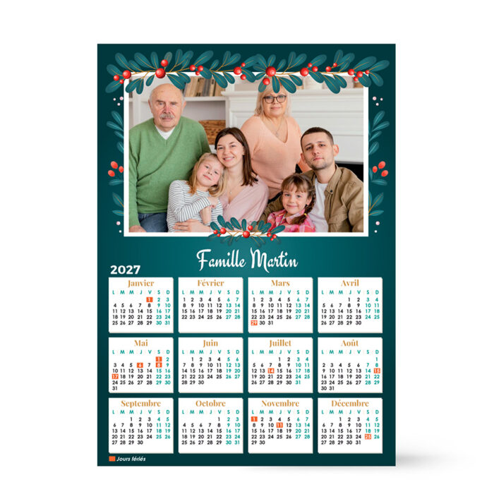 Calendrier format A3 personnalisé - Cadre floral avec photo
