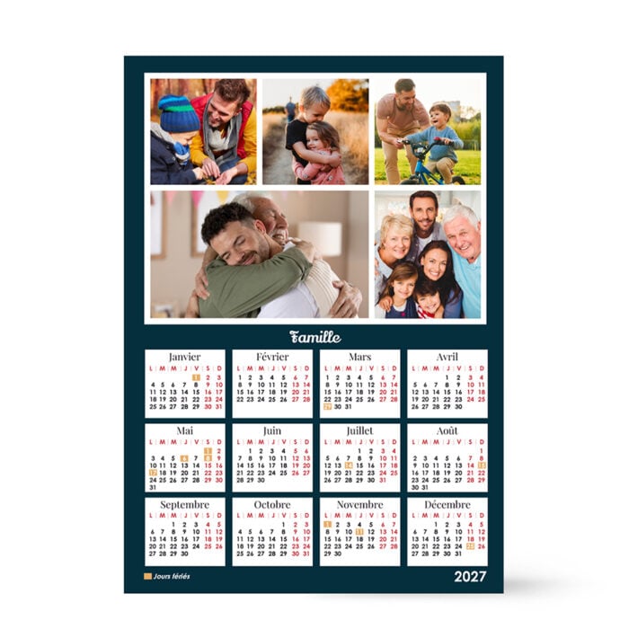 Calendrier format A3 personnalisé - Plusieurs photos