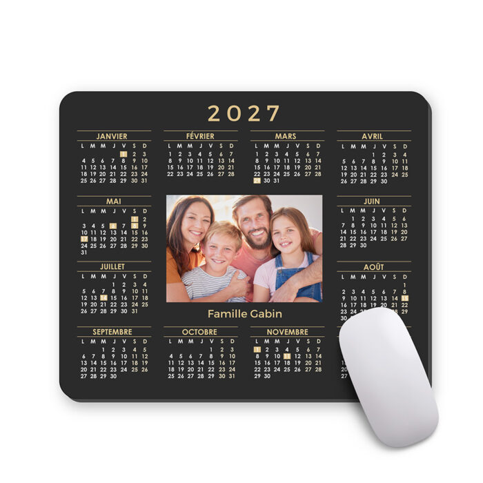 Tapis de souris rectangulaire - Calendrier avec photo  <br> <strong>  23,4 x 19,1 cm </strong>