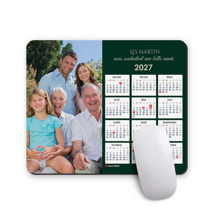 Tapis de souris rectangulaire - Calendrier chat avec photo  <br> <strong>  23,4 x 19,1 cm </strong>