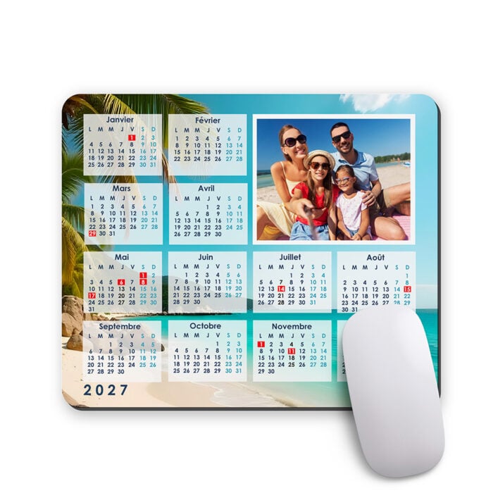Tapis de souris rectangulaire - Calendrier avec photo paysage  <br> <strong>  23,4 x 19,1 cm </strong>