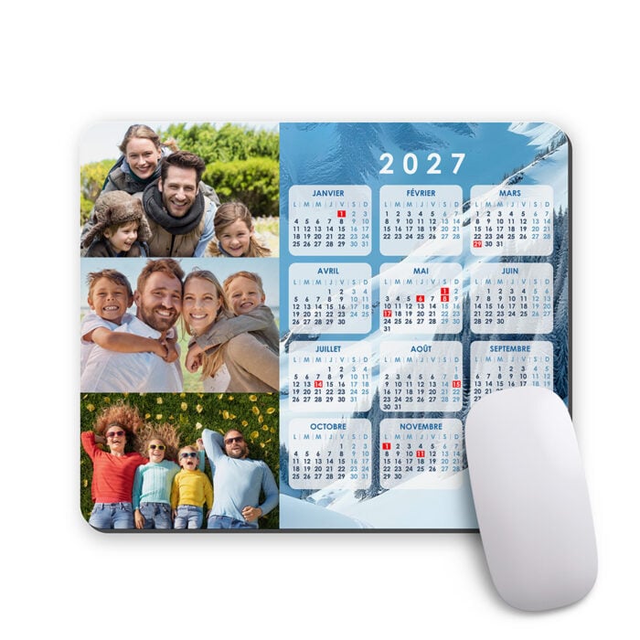 Tapis de souris rectangulaire - Calendrier photo de montagne  <br> <strong>  23,4 x 19,1 cm </strong>