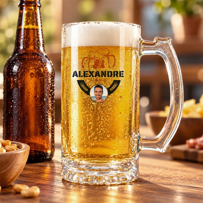 Alternative view of Chope à bière transparente - Photo et prénom