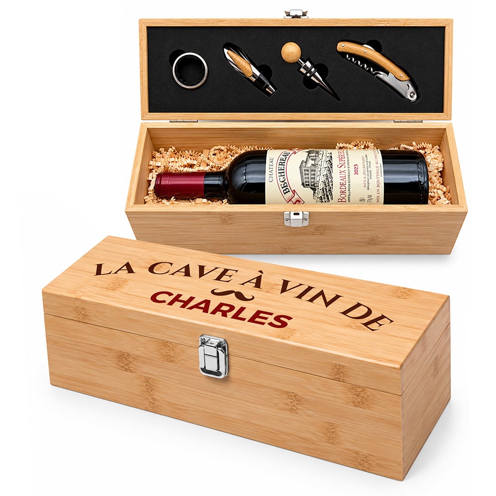 Coffret à vin personnalisé avec accessoires – La cave à vin avec son prénom – Image 2