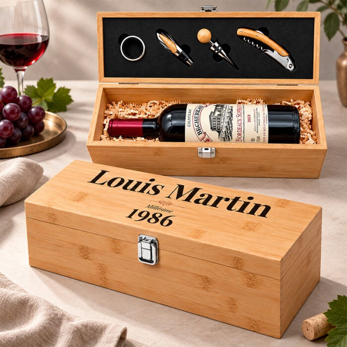 Alternative view of Coffret à vin personnalisé avec accessoires – Millésime avec prénom