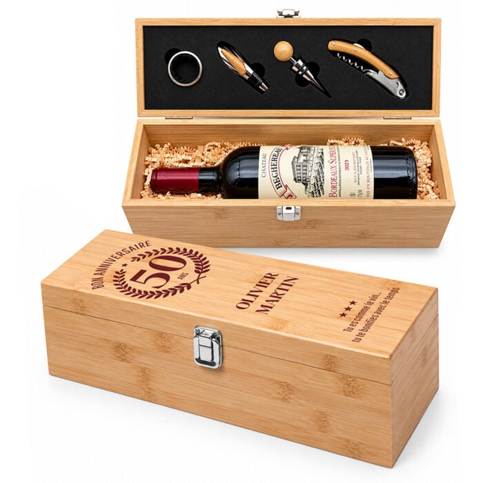 Coffret à vin personnalisé avec accessoires – Bon anniversaire