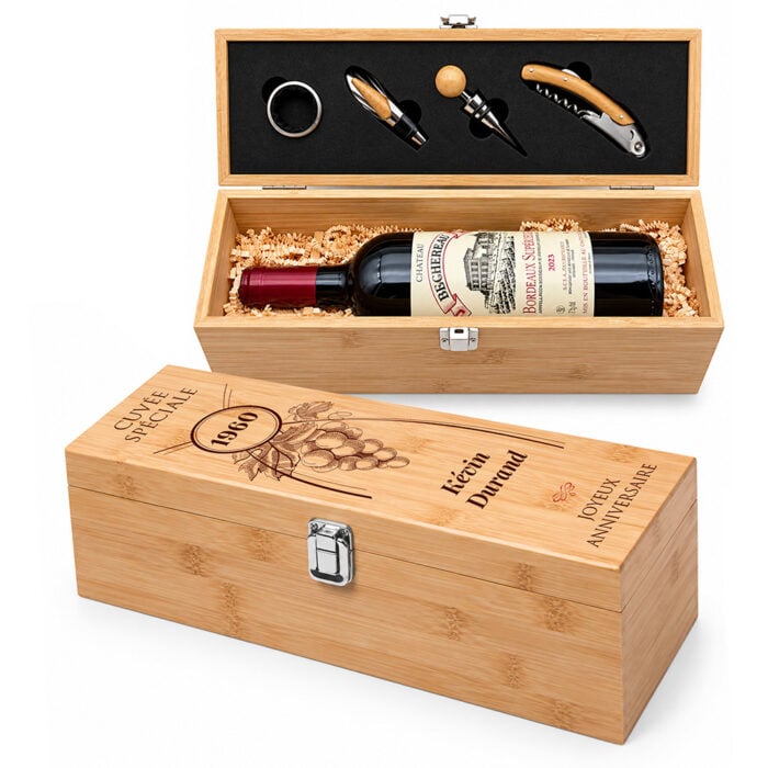 Coffret à vin personnalisé avec accessoires – Cuvée spéciale année de naissance