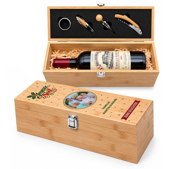 Coffret à vin personnalisé avec accessoires – Joyeux Noël