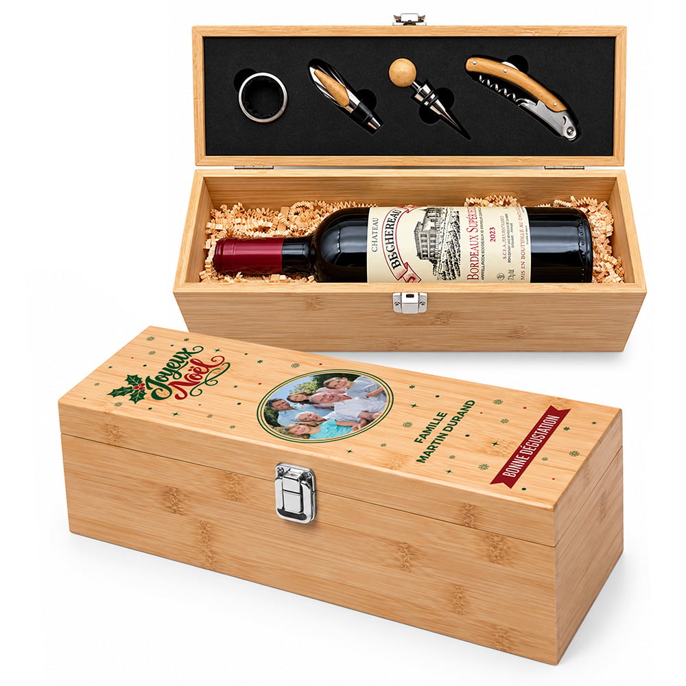 Coffret à vin personnalisé avec accessoires – Joyeux Noël – Image 2