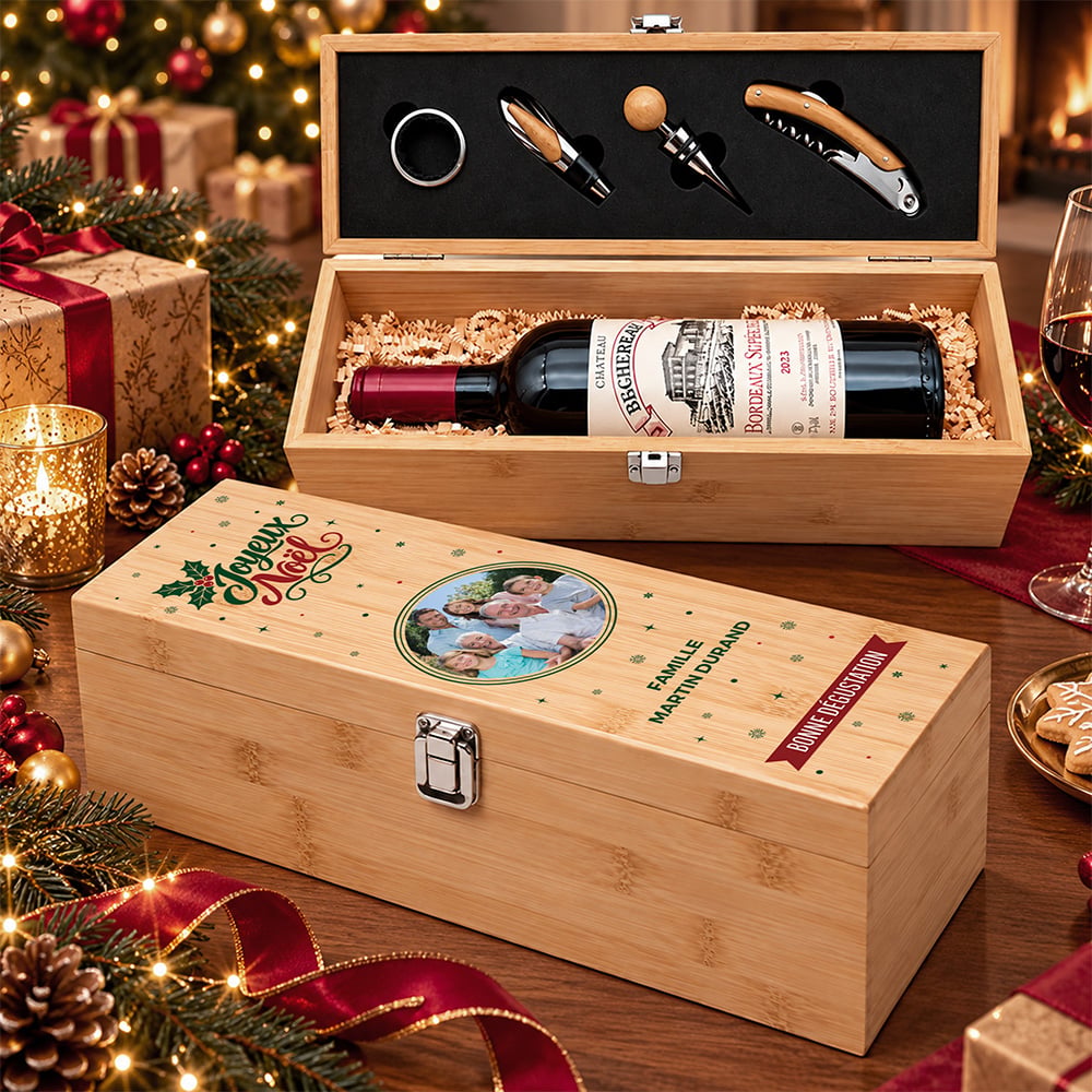 Coffret à vin personnalisé avec accessoires – Joyeux Noël