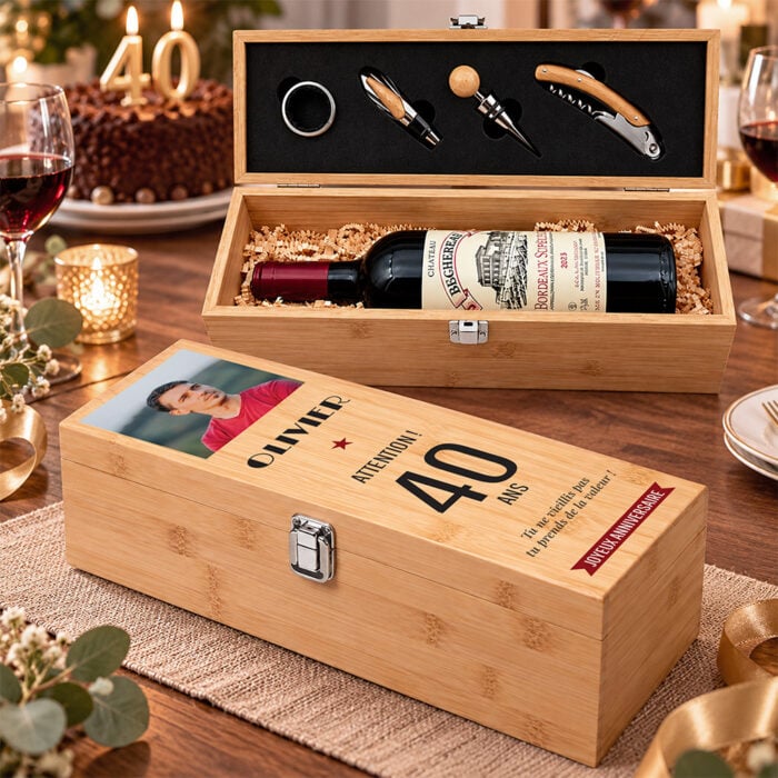 Alternative view of Coffret à vin personnalisé avec accessoires – Joyeux anniversaire avec photo