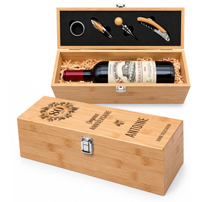 Coffret à vin personnalisé avec accessoires – Joyeux anniversaire