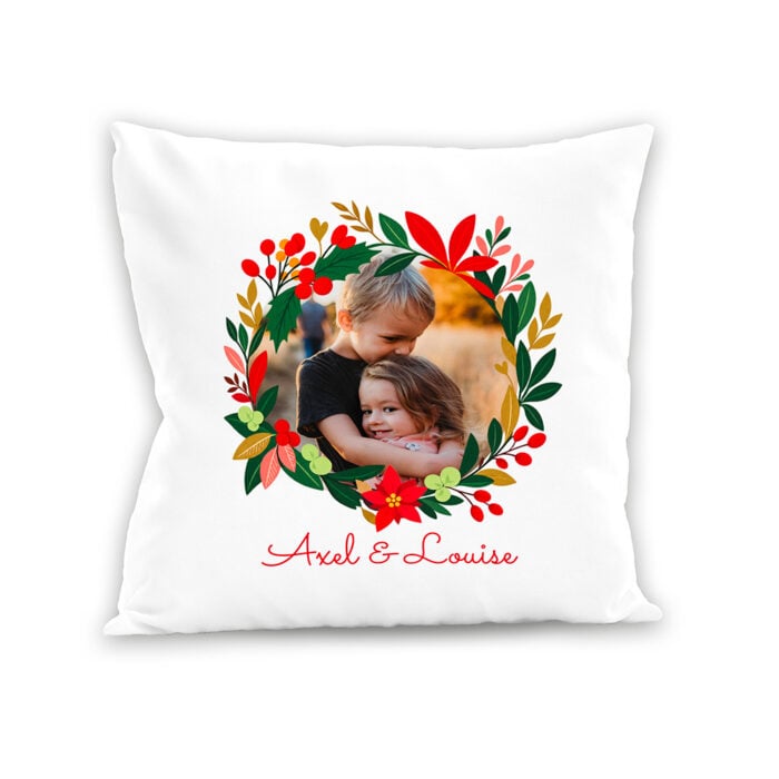 Coussin blanc - Couronne de Noël avec photo