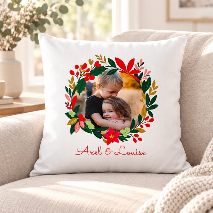 Alternative view of Coussin blanc - Couronne de Noël avec photo