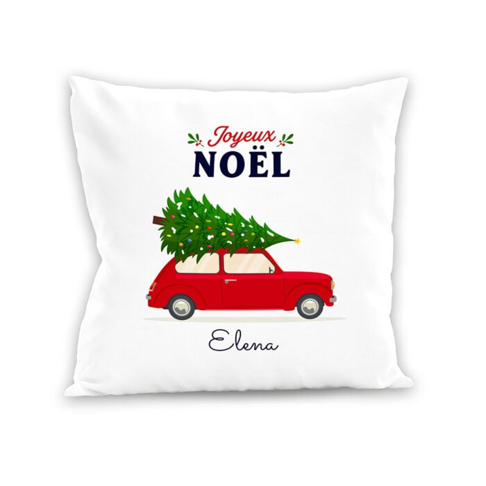 Coussin blanc - Joyeux Noël avec sapin