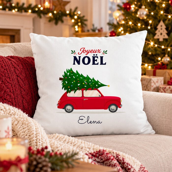 Alternative view of Coussin blanc - Joyeux Noël avec sapin