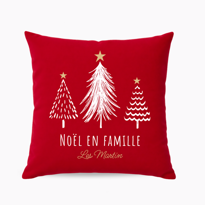 Coussin rouge - Noël en famille