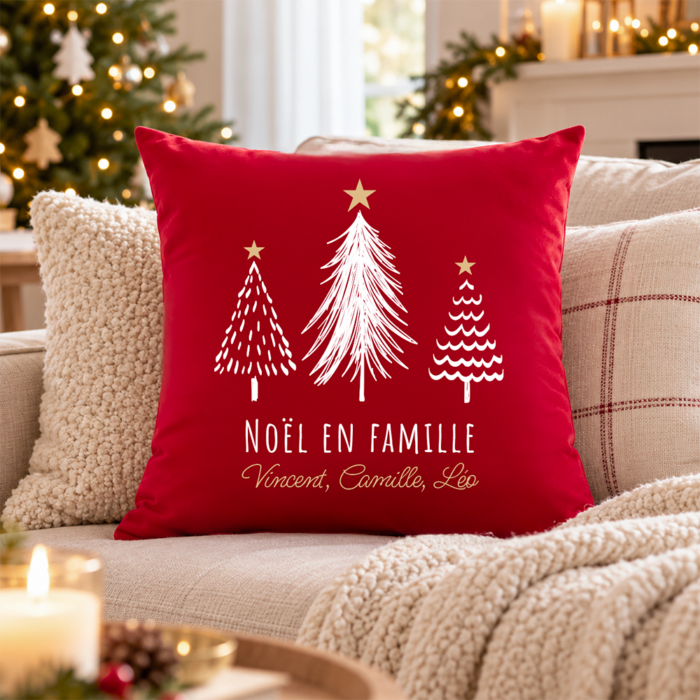 Alternative view of Coussin rouge - Noël en famille