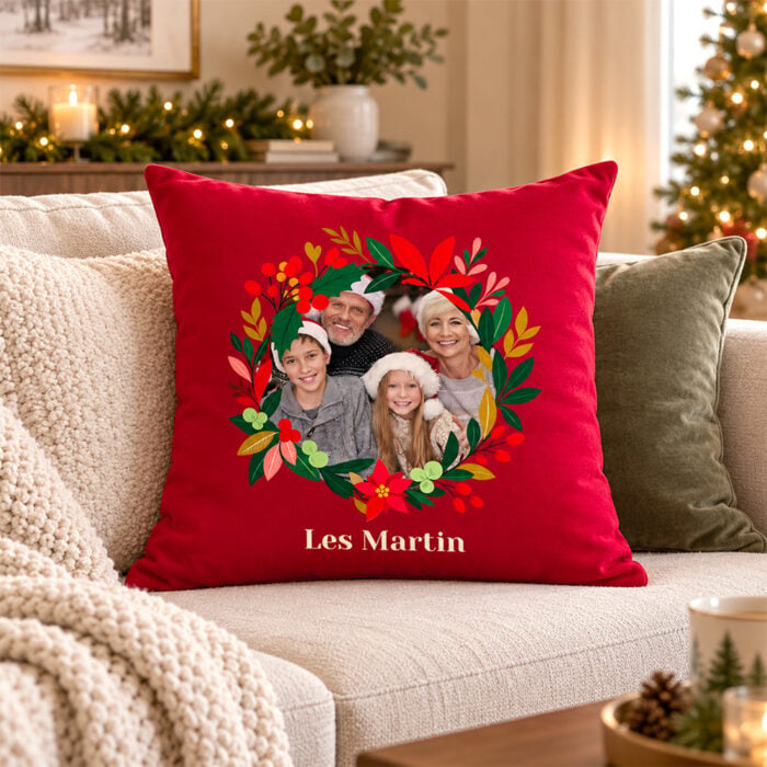 Alternative view of Coussin rouge - Couronne de Noël avec photo