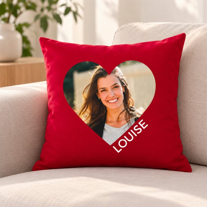 Alternative view of Coussin rouge - Coeur avec photo