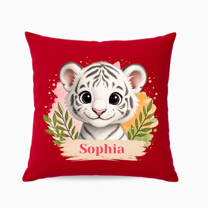 Coussin rouge - Petit tigre