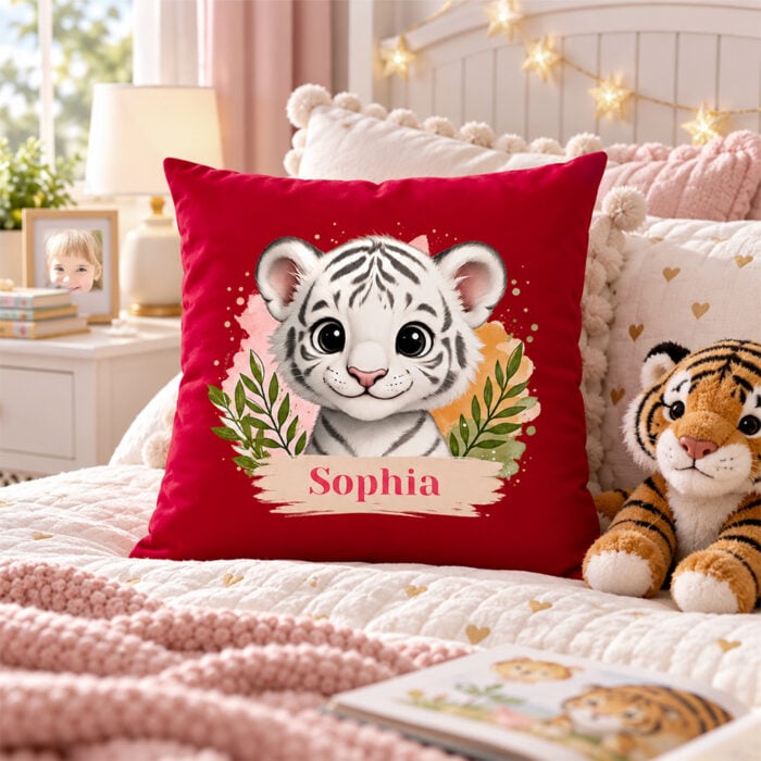 Alternative view of Coussin rouge - Petit tigre