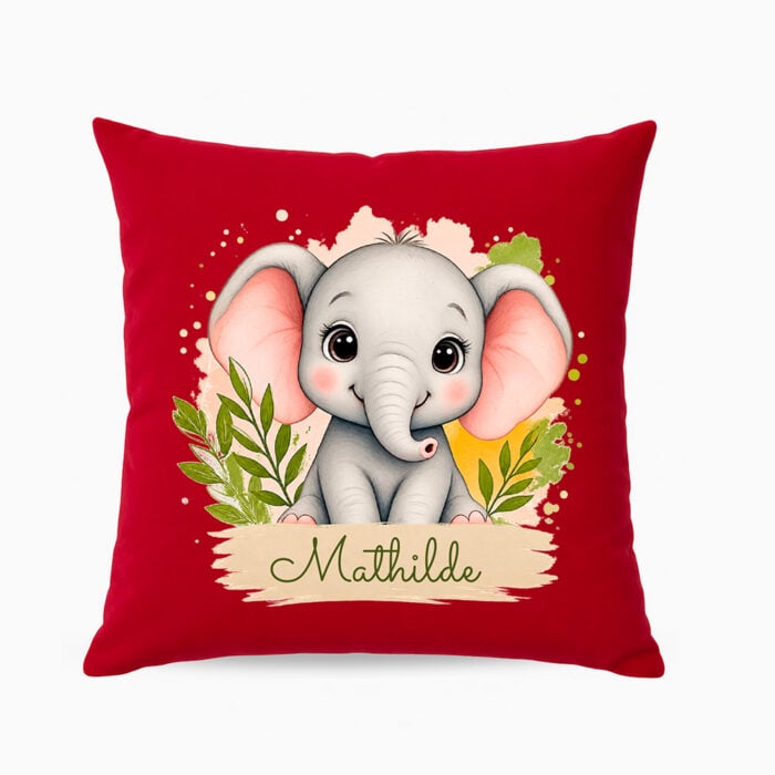 Coussin rouge - Petit éléphant