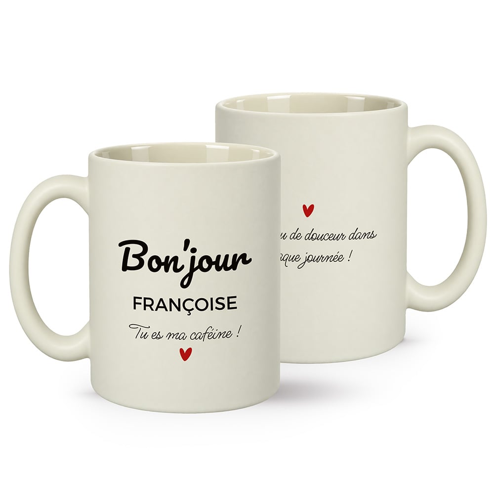 Mug beige mat personnalisé – Bonjour ! – Image 2