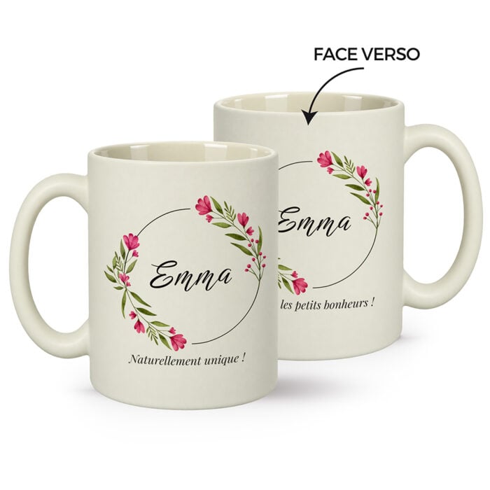 Mug beige mat personnalisé – Couronne avec prénom
