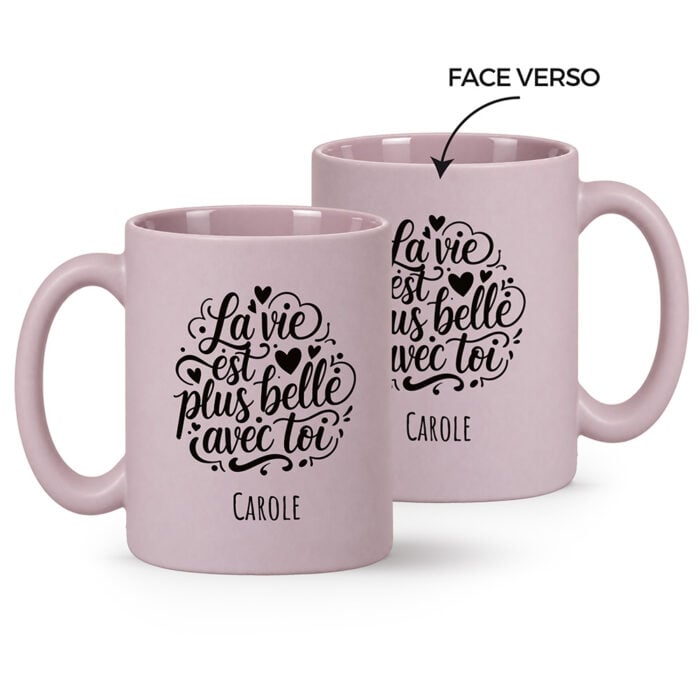 Mug lilas mat personnalisé – La vie est plus belle avec toi