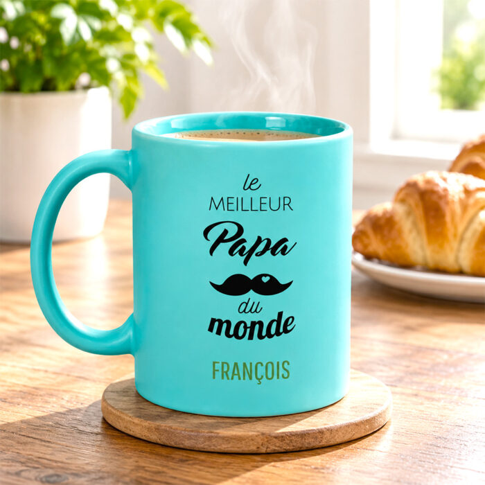 Alternative view of Mug turquoise mat personnalisé – Le meilleur papa du monde